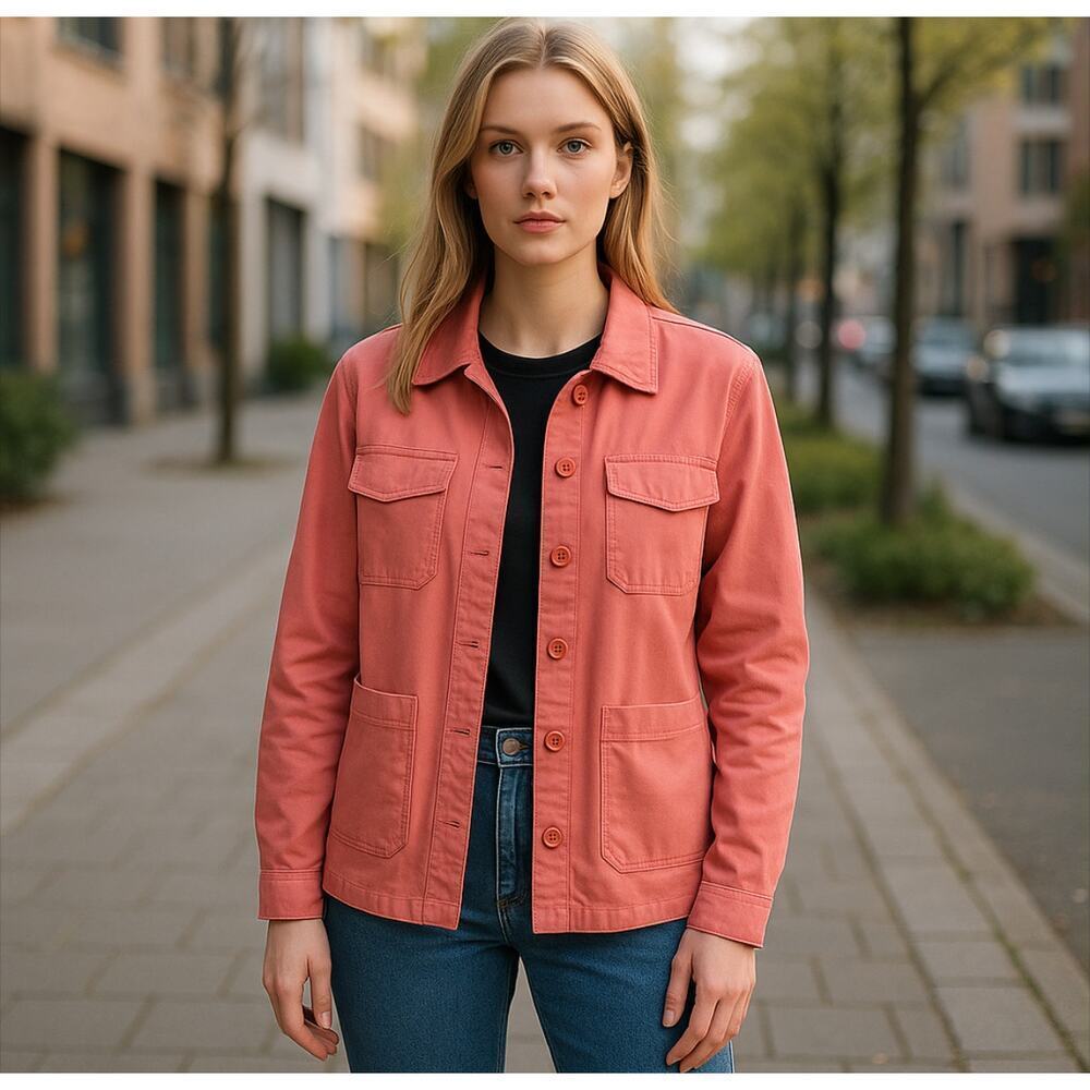 Sanctuary Pink Four Pocket Button Up Cargo Utility Chore Jacket Size Large